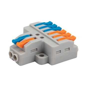 Клемма СМК 2х3 проходная разветвительная 2 полюса, с монтажной площадкой (1 ввод, 3 вывода на полюс), (5 шт./уп.) REXANT