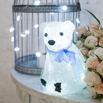 Акриловая светодиодная фигура Белый мишка 20 см, 4,5 В, 3 батарейки AA (не входят в комплект), 20 светодиодов NEON-NIGHT