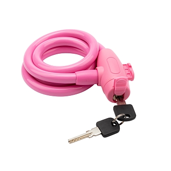 Замок тросовый взломостойкий для велосипедов и колясок с ключом 100см розовый ЧЕТЫРЕ СЕЗОНА