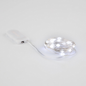 Гирлянда светодиодная Роса с крупными каплями 2м, 20LED, БЕЛЫЙ, IP20, 2хCR2032 в комплекте NEON-NIGHT