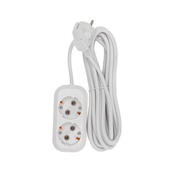 Удлинитель 2 гнезда, 5м, 3х0,75мм², с/з, белый PROconnect