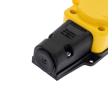 Розетка (колодка) влагозащищенная с крышкой 3 гнезда, с/з, 16А, IP54, каучук, желтая REXANT