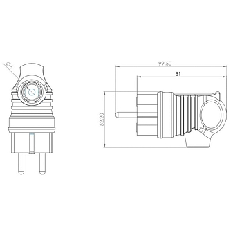 Вилка влагозащищенная угловая с кольцом, с/з, 16А, IP44 каучук, черная REXANT