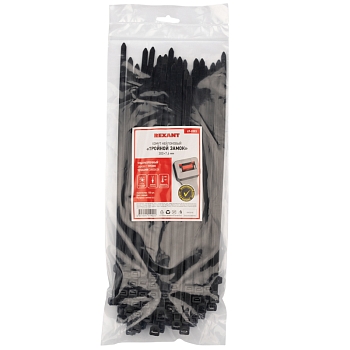 Стяжка нейлоновая Профессиональная 300x7,6мм, черная (100 шт/уп) REXANT