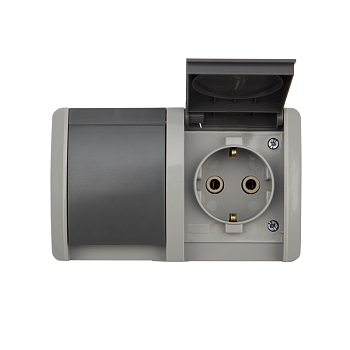 Блок горизонтальный 2 розетки (керамика) INDUSTRIAL IP54 с/з, о/у, серый KRANZ