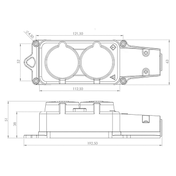 Розетка (колодка) влагозащищенная с крышкой 2 гнезда, с/з, 16А, IP54, каучук, черная REXANT