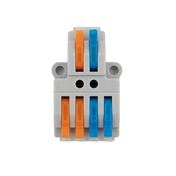 Клемма СМК 2х2 проходная разветвительная 2 полюса, с монтажной площадкой (1 ввод, 2 вывода на полюс) (50 шт./уп.) REXANT