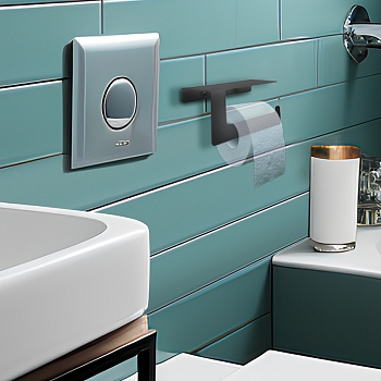 Держатель для туалетной бумаги с полкой хранения, черный REXANT