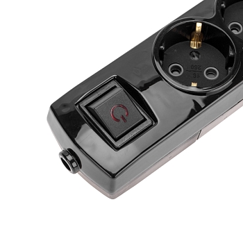 Колодка PREMIUM 3 гнезда, с/з, с выключателем, черный REXANT