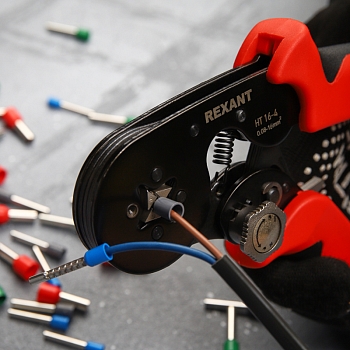 Кримпер HT-16-4 для обжима штыревых наконечников 0,08-16,0мм², с регулятором прижимного усилия REXANT