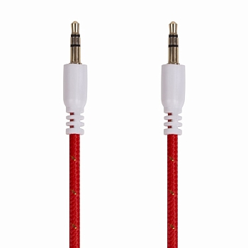 Аудиокабель AUX 3,5мм, 1м, красный, в тканевой оплетке REXANT