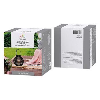 Декоративный фонарь на солнечной батарее 20х20х22 см, черный плетеный корпус, теплый белый цвет свечения NEON-NIGHT