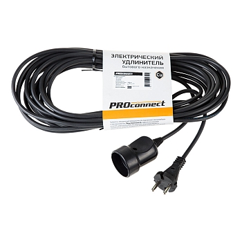 Удлинитель-шнур ПВС 2х0,75, 10м, б/з, 6А, 1300Вт, IP20, черный (Сделано в России) PROconnect