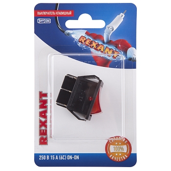 Переключатель клавишный 250В 15А (6с) ON-ON красный с подсветкой (1 шт/уп) REXANT