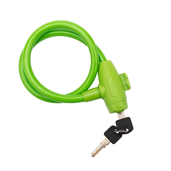 Замок тросовый взломостойкий для велосипедов и колясок с ключом 65см зеленый ЧЕТЫРЕ СЕЗОНА