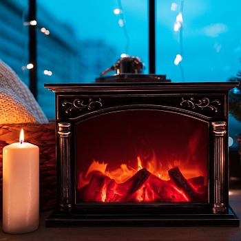 Светодиодный камин Классика с эффектом живого огня 33х12х24 см, батарейки 3хС (не в комплекте) или от USB (в комплекте)