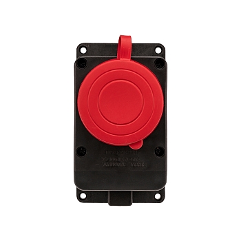 Розетка влагозащищенная настенная с крышкой 1 гнездо, 3Р+РЕ, 32А, IP44, каучук, черная REXANT