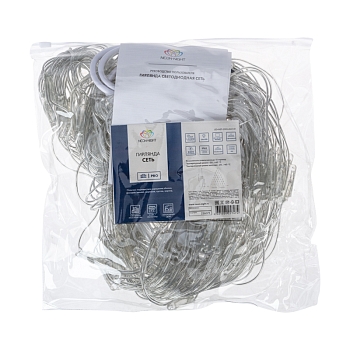 Гирлянда светодиодная Сеть треугольная 1,5х2х2м 136 LED БЕЛЫЙ прозрачный ПВХ IP65 свечение с динамикой 230В контроллер в комплекте NEON-NIGHT