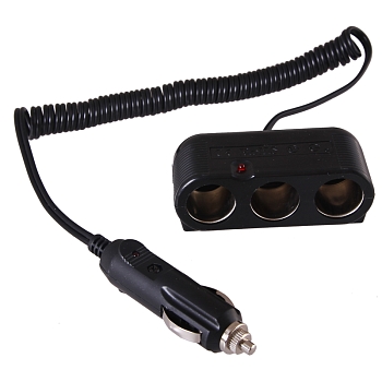 Разветвитель автоприкуривателя, 3 гнезда, спиральный шнур 1,5м REXANT