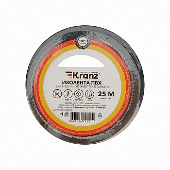 Изолента ПВХ 0,13х19мм, 25м, черная KRANZ