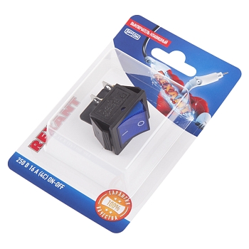 Выключатель клавишный 250В 16А (4с) ON-OFF синий с подсветкой (1 шт/уп) REXANT