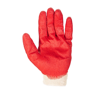 Перчатки х/б с одинарным латексным покрытием, 10 класс вязки, 5 нитей, 36 г, красные