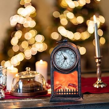 Светодиодный камин Старинные часы с эффектом живого огня 14,7x11,7x25 см, бронза, батарейки 2хС (не в комплекте) USB NEON-NIGHT