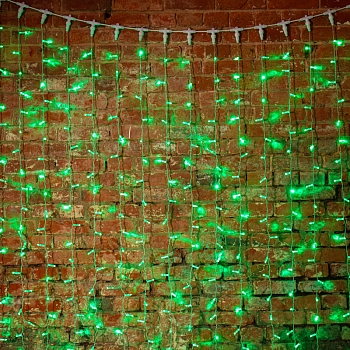 Гирлянда светодиодная Занавес 2х1,5м 360 LED ЗЕЛЕНЫЙ прозрачный ПВХ IP65 постоянное свечение 230В блок в комплекте NEON-NIGHT