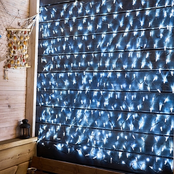 Гирлянда светодиодная Сеть 2х1,5м 288 LED БЕЛЫЙ черный ПВХ IP65 свечение с динамикой 230В блок в комплекте NEON-NIGHT