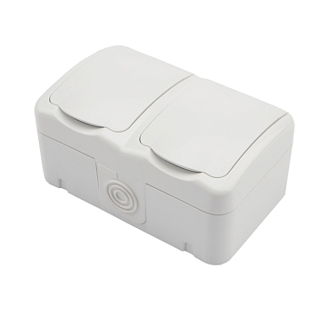 Блок горизонтальный 2 розетки Mini OG IP54 с/з, о/у, белый KRANZ