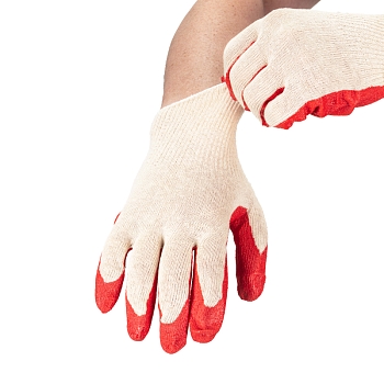 Перчатки х/б с одинарным латексным покрытием, 10 класс вязки, 5 нитей, 36 г, красные