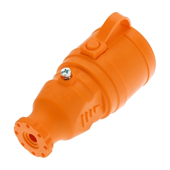 Розетка влагозащищенная переносная с крышкой 1 гнездо, с/з, 16А, IP54, каучук, оранжевая REXANT