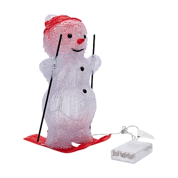 Акриловая светодиодная фигура Снеговик на лыжах 16х20х29 см, 30 светодиодов, батарейки 3хАА (не входят в комплект) NEON-NIGHT