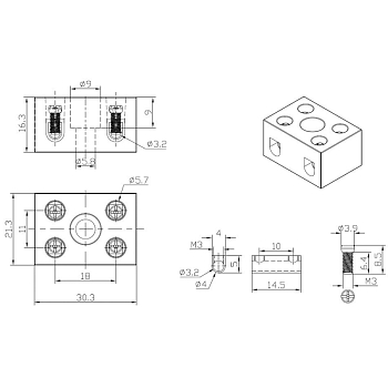 Клемма керамическая винтовая КВ 4 мм² 2 пары контактов с крепежным отверстием (100 шт./уп.) REXANT