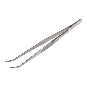 Пинцет изогнутый, узкий, фиксатор, рифленый 155мм ПРОФИ
