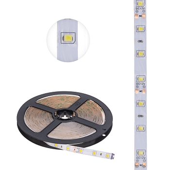 Лента светодиодная 12В, SMD2835, 4,8Вт/м, 60 LED/м, 2700К, 8мм, 5м, для БП с клеммами, IP65 LAMPER