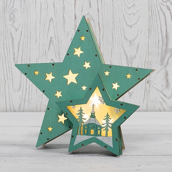 Деревянная фигура с подсветкой Домик Звездочета бирюзовая 26х7х25 см, NEON-NIGHT