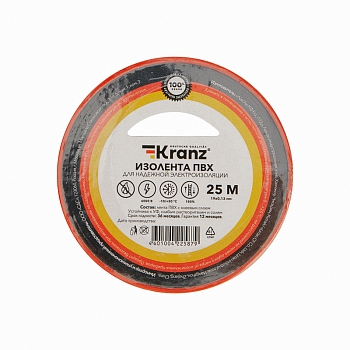 Изолента ПВХ 0,13х19мм, 25м, красная KRANZ