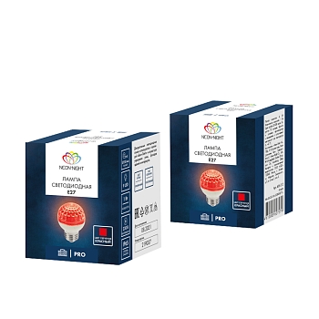 Лампа светодиодная, диаметр 50мм, E27, 9 LED, 1Вт, КРАСНЫЙ, прозрачная колба, 230В NEON-NIGHT