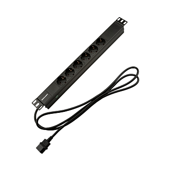 Блок распределения питания для 19" шкафов, горизонтальный, 6 розеток СЕЕ 7/4, 10A, без выкл, алюм корп, шнур 2м, вилка C14 REXANT