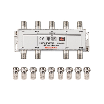Делитель ТВх8 под F-разъем, 5-1000МГц, Silver (9 F-разъемов в комплекте) REXANT