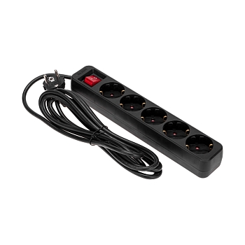 Удлинитель STANDARD 5 гнезд, 3м, 3х1,0мм², с/з, с выключателем, черный REXANT