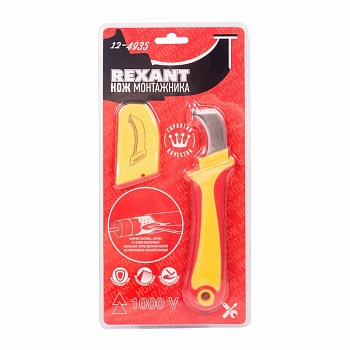 Нож монтажника, нержавеющая сталь, с пяткой REXANT