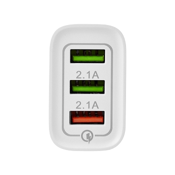 Сетевое зарядное устройство 3 x USB, 5V, 3 А + 1 А + 1 А, белое REXANT