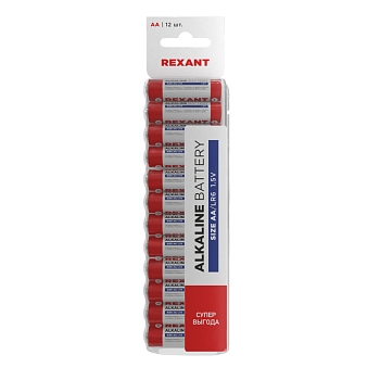 Батарейка алкалиновая AA/LR6, 1,5В, 12 шт, блистер REXANT