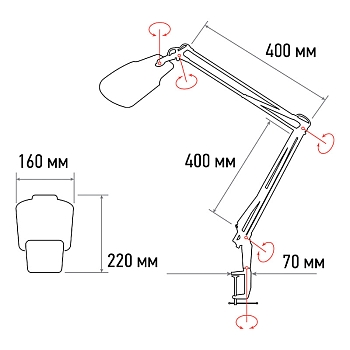 Лупа на струбцине квадратная 3D+20D с подсветкой 6LED, серия EXPERT, белая REXANT