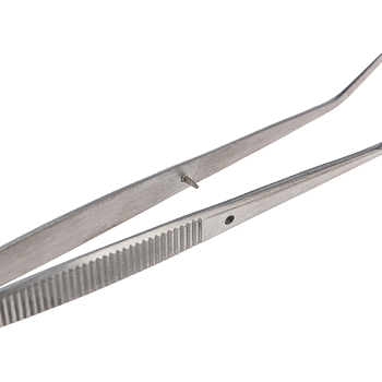 Пинцет изогнутый, узкий, фиксатор, рифленый 155мм ПРОФИ