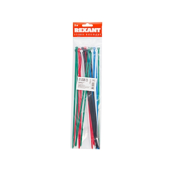 Стяжка кабельная нейлоновая 300x4,8мм, набор 5 цветов (25 шт/уп) REXANT