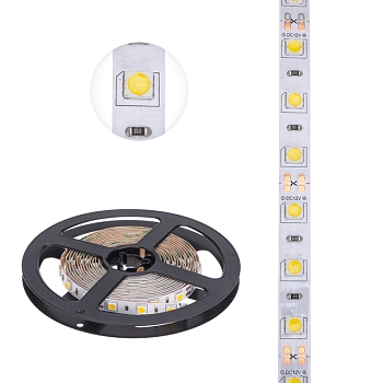 Лента светодиодная 12В, SMD5050, 14,4Вт/м, 60 LED/м, 2700К, 10мм, 3м, для БП с клеммами, IP20 LAMPER