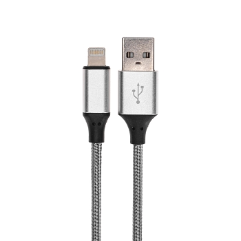 Кабель USB-A – Lightning, 2,4А, 1м, нейлон, серый REXANT